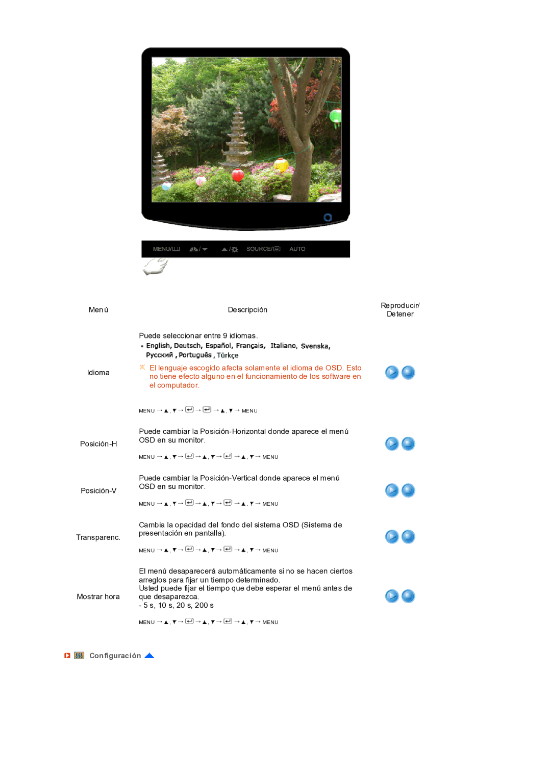 Samsung LS19PEDSFV/EDC manual Configuración 