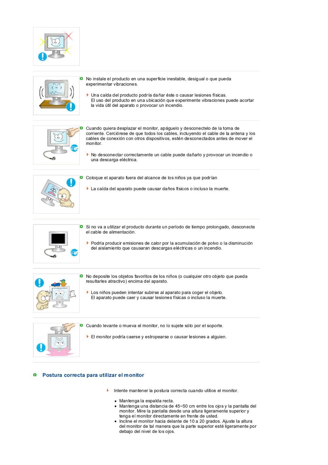 Samsung LS19PEDSFV/EDC manual Postura correcta para utilizar el monitor 