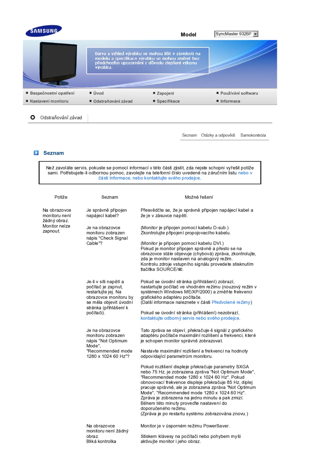 Samsung LS19PEDSFV/EDC manual Model, Seznam 