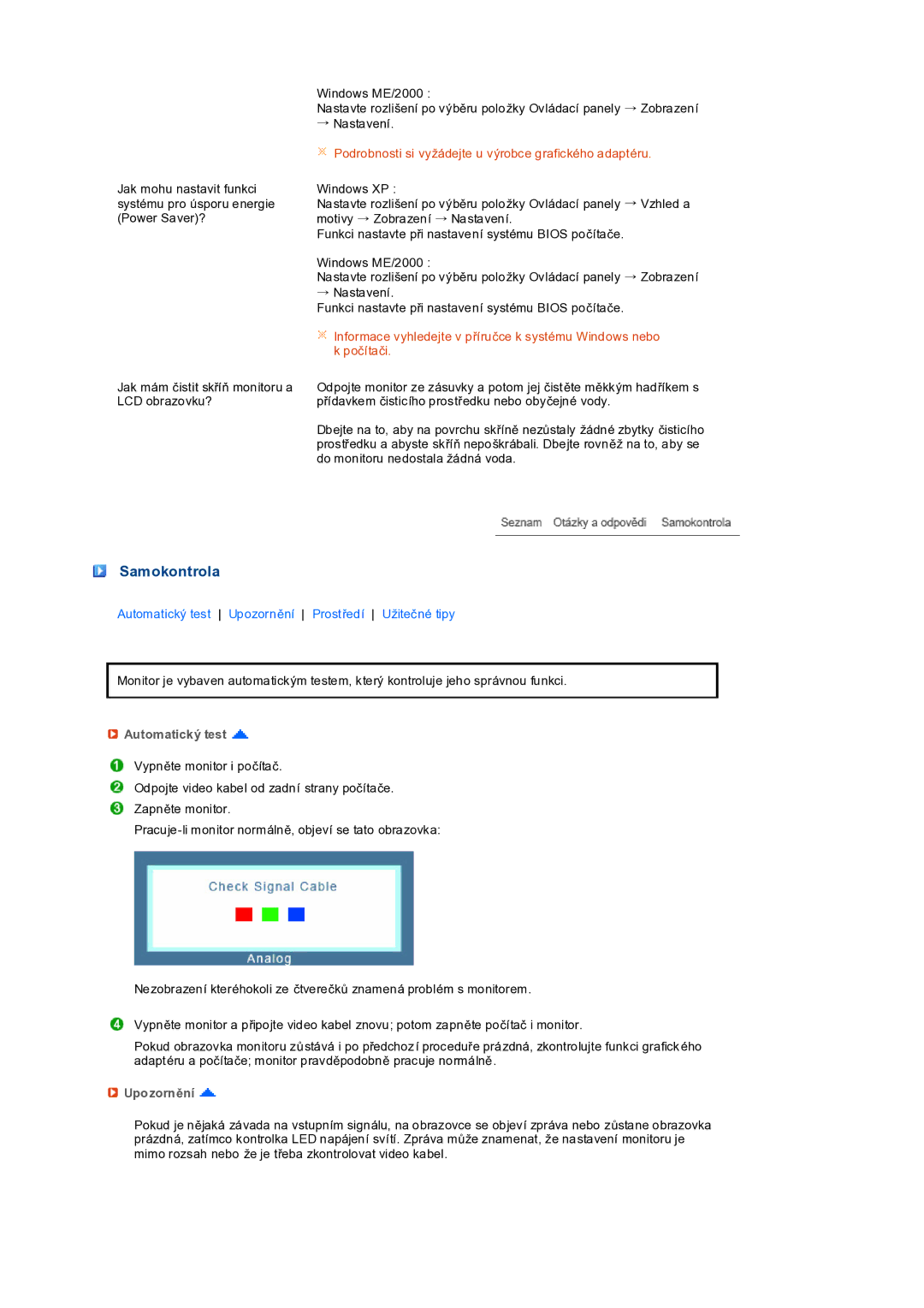 Samsung LS19PEDSFV/EDC manual Samokontrola, Automatický test, Upozornění 