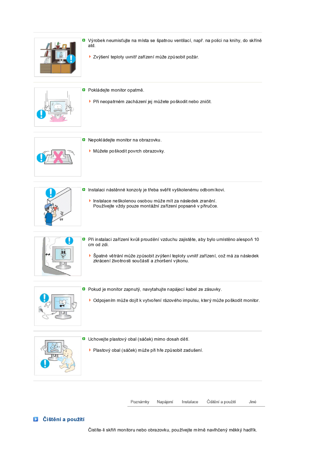 Samsung LS19PEDSFV/EDC manual Čištění a použití 