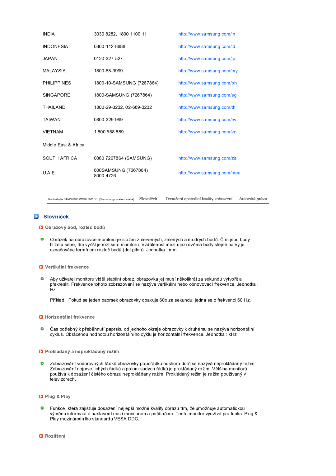 Samsung LS19PEDSFV/EDC manual Slovníček 