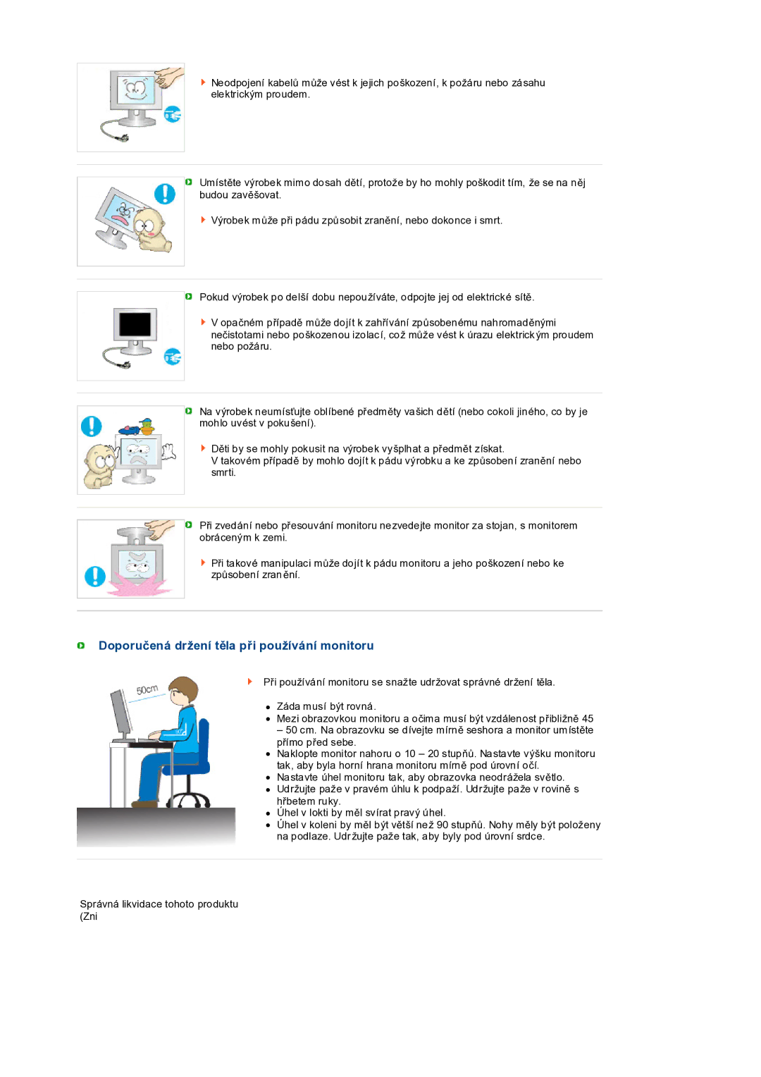 Samsung LS19PEDSFV/EDC manual Doporučená držení těla při používání monitoru 