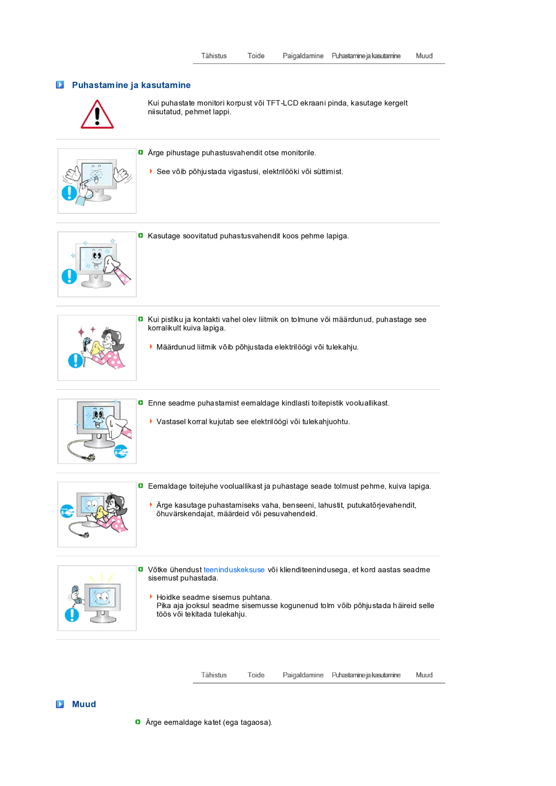 Samsung LS19PEDSFV/EDC manual Puhastamine ja kasutamine, Muud 