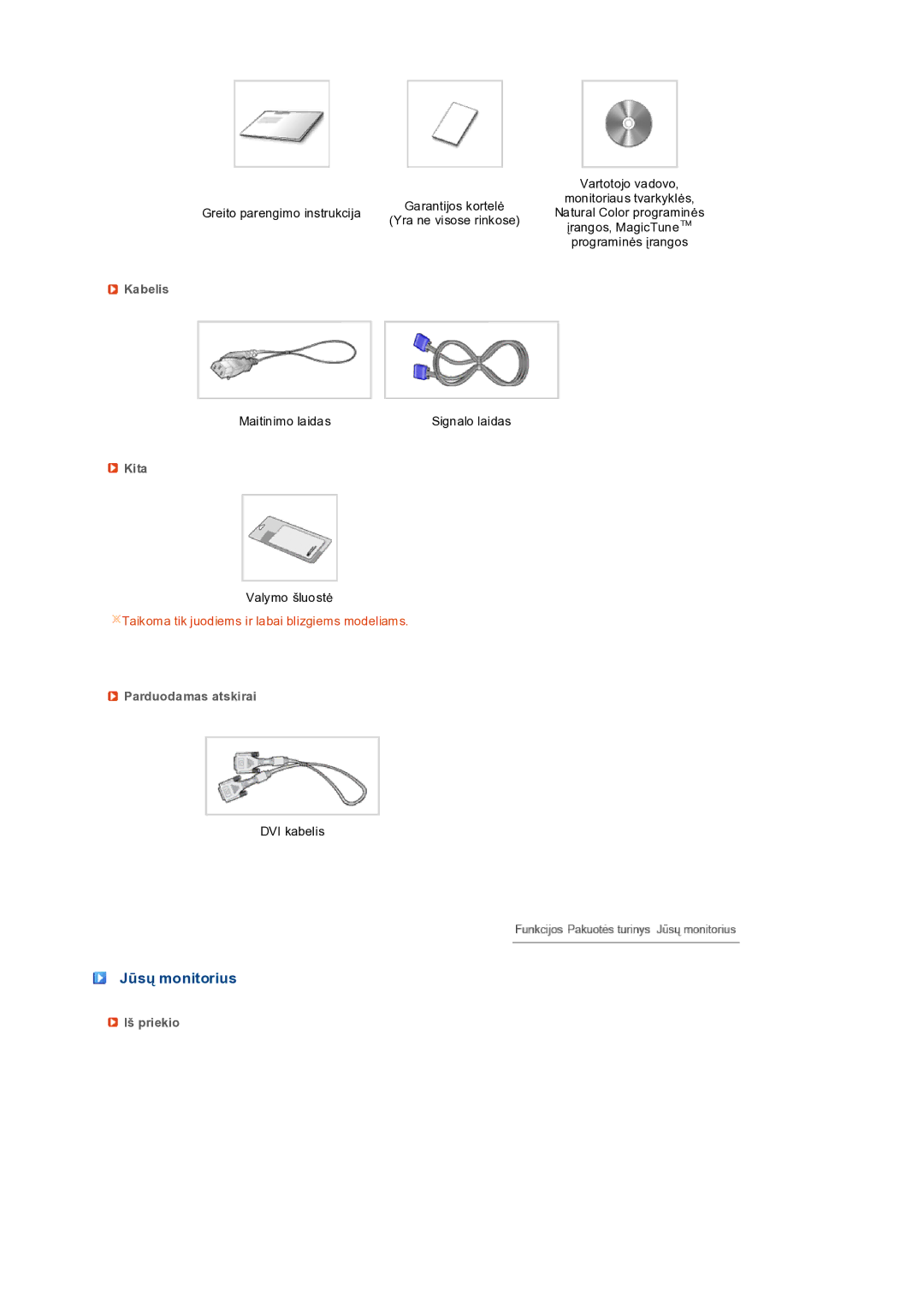 Samsung LS19PEDSFV/EDC manual Jūsų monitorius, Kabelis, Kita, Parduodamas atskirai, Iš priekio 