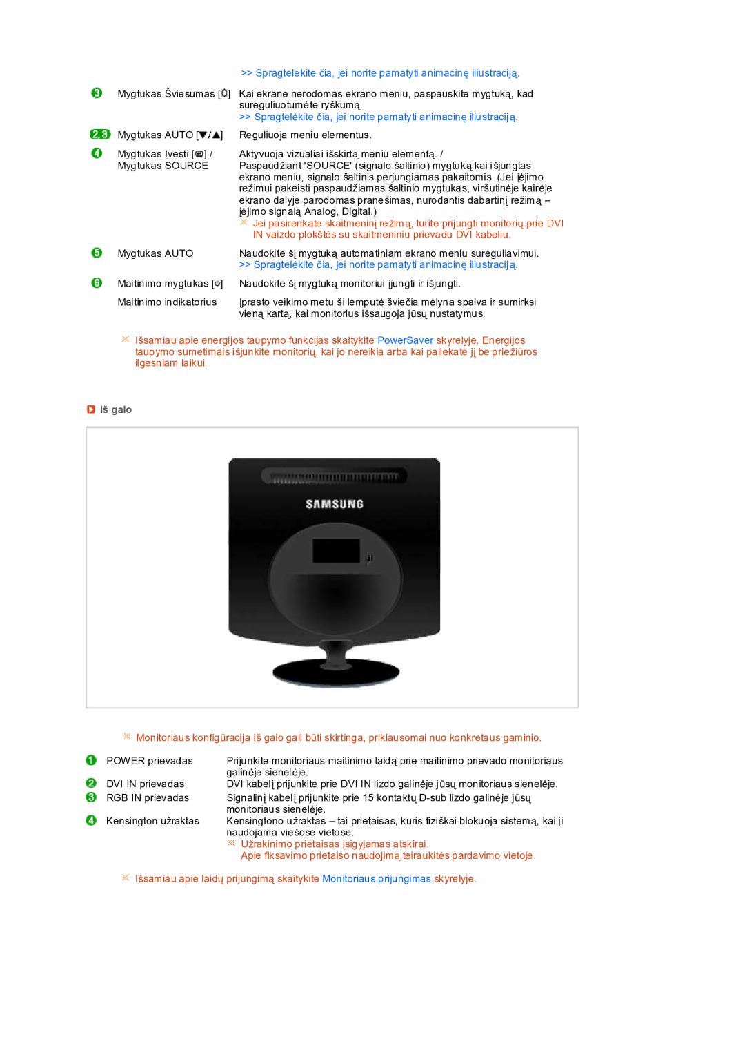 Samsung LS19PEDSFV/EDC manual Vaizdo plokštės su skaitmeniniu prievadu DVI kabeliu, Iš galo 