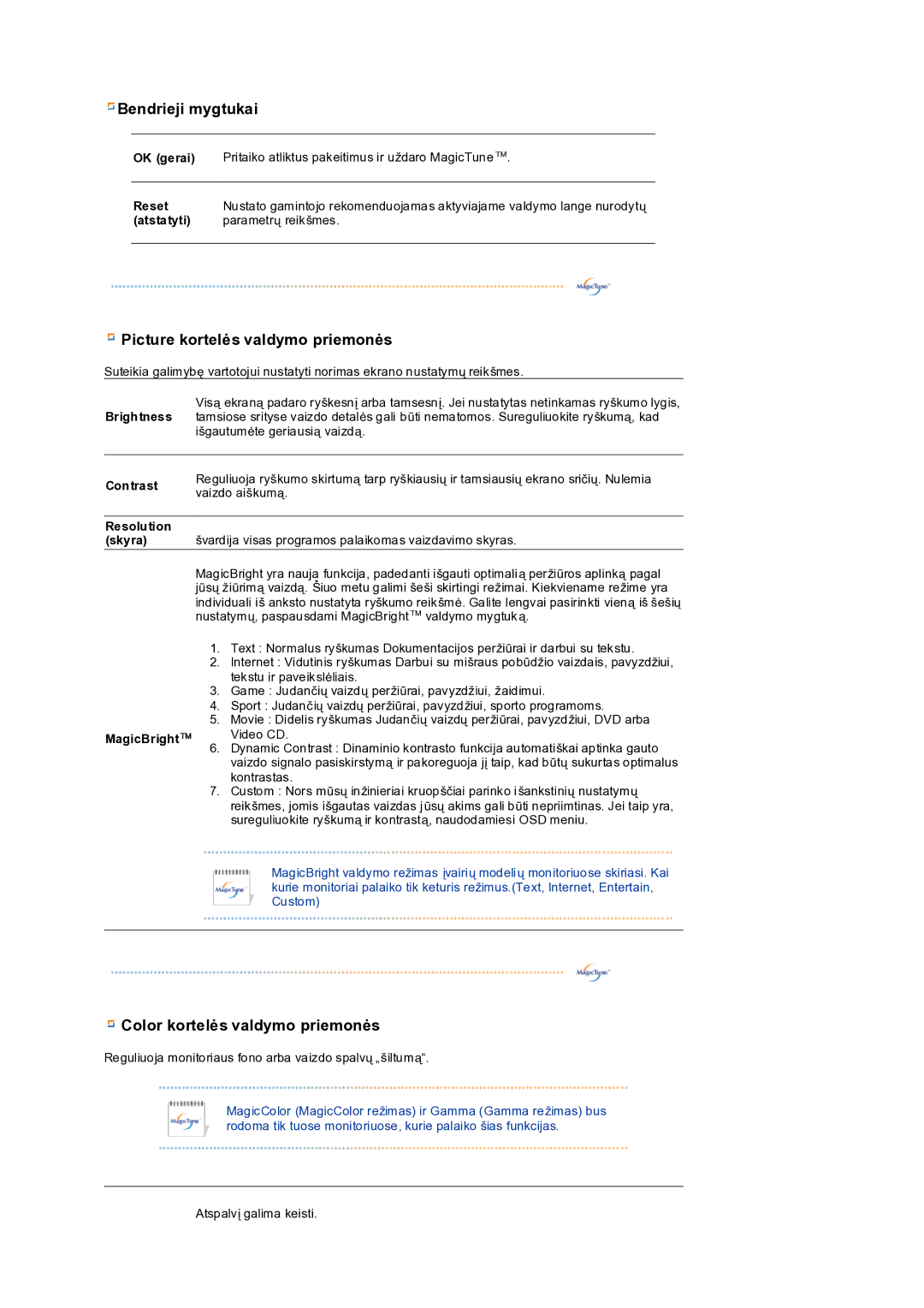 Samsung LS19PEDSFV/EDC manual Bendrieji mygtukai 