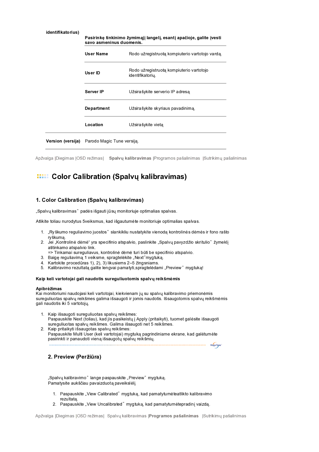 Samsung LS19PEDSFV/EDC manual Color Calibration Spalvų kalibravimas 