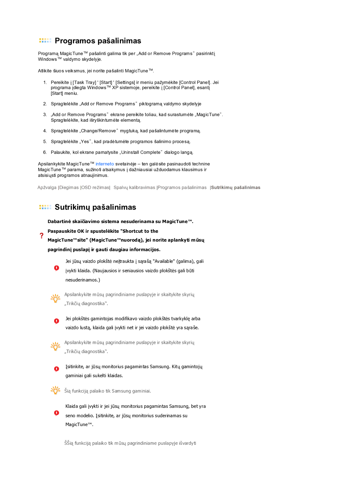 Samsung LS19PEDSFV/EDC manual Programos pašalinimas 