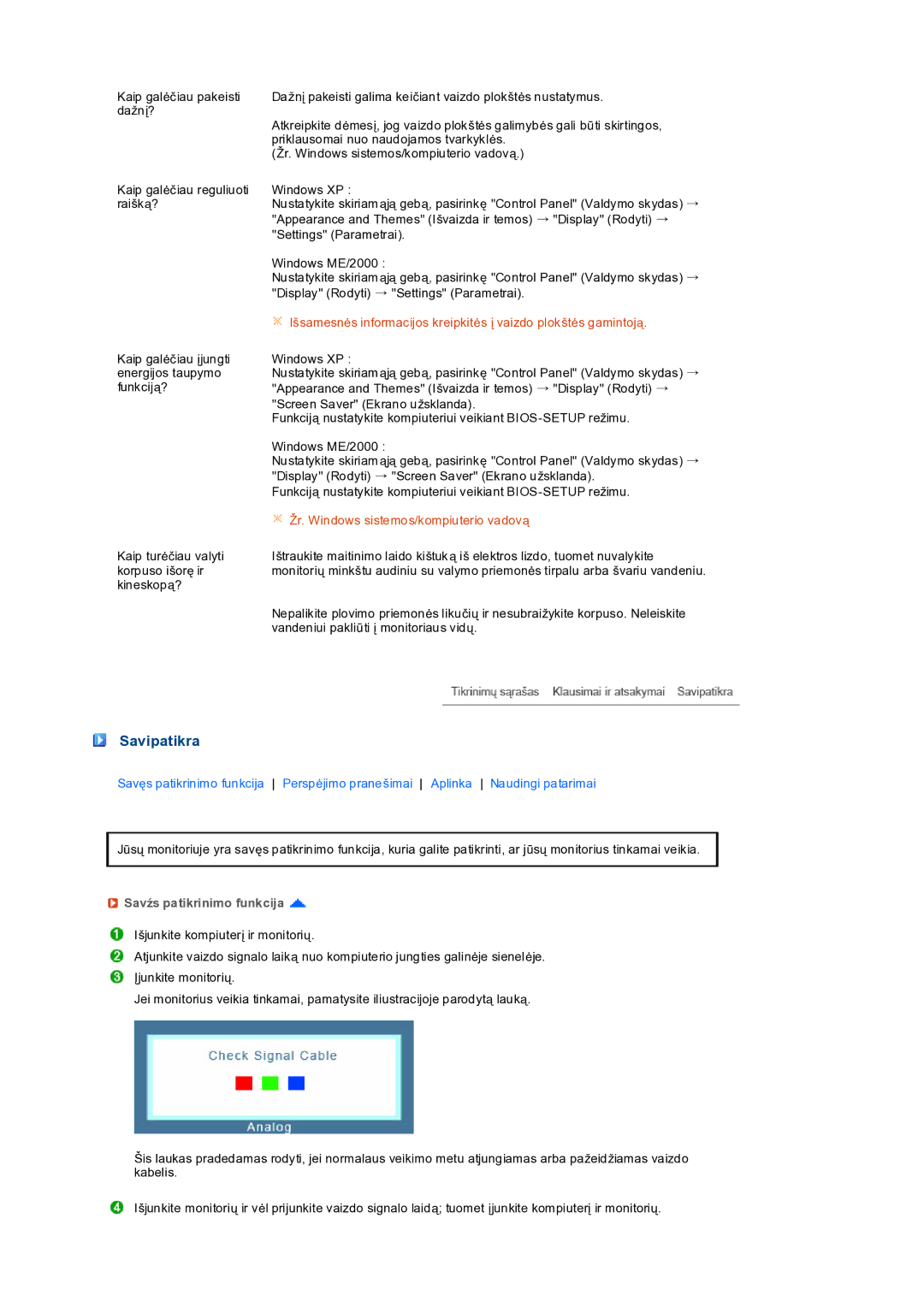 Samsung LS19PEDSFV/EDC manual Savipatikra, Savźs patikrinimo funkcija 