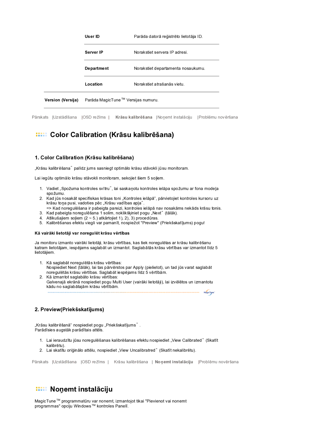 Samsung LS19PEDSFV/EDC manual Color Calibration Krāsu kalibrēšana 