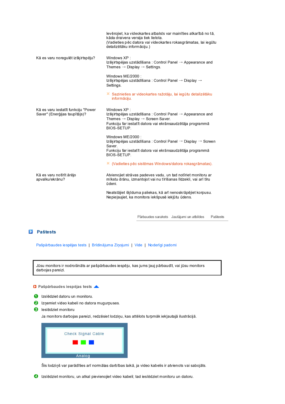 Samsung LS19PEDSFV/EDC manual Paštests, Pašpārbaudes iespējas tests 