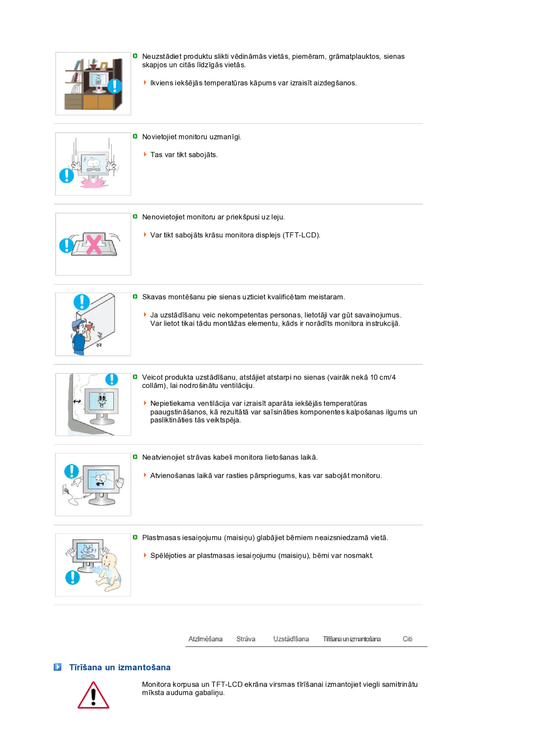 Samsung LS19PEDSFV/EDC manual Tīrīšana un izmantošana 