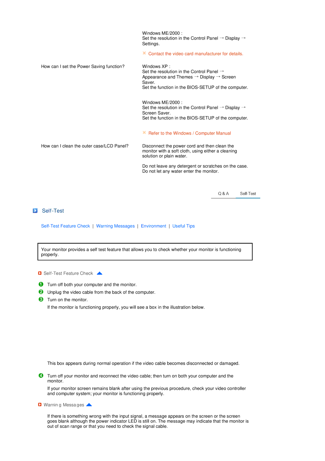 Samsung LS19PEJSFV/CLT, LS19PEJSFV/EDC manual Self-Test Feature Check 