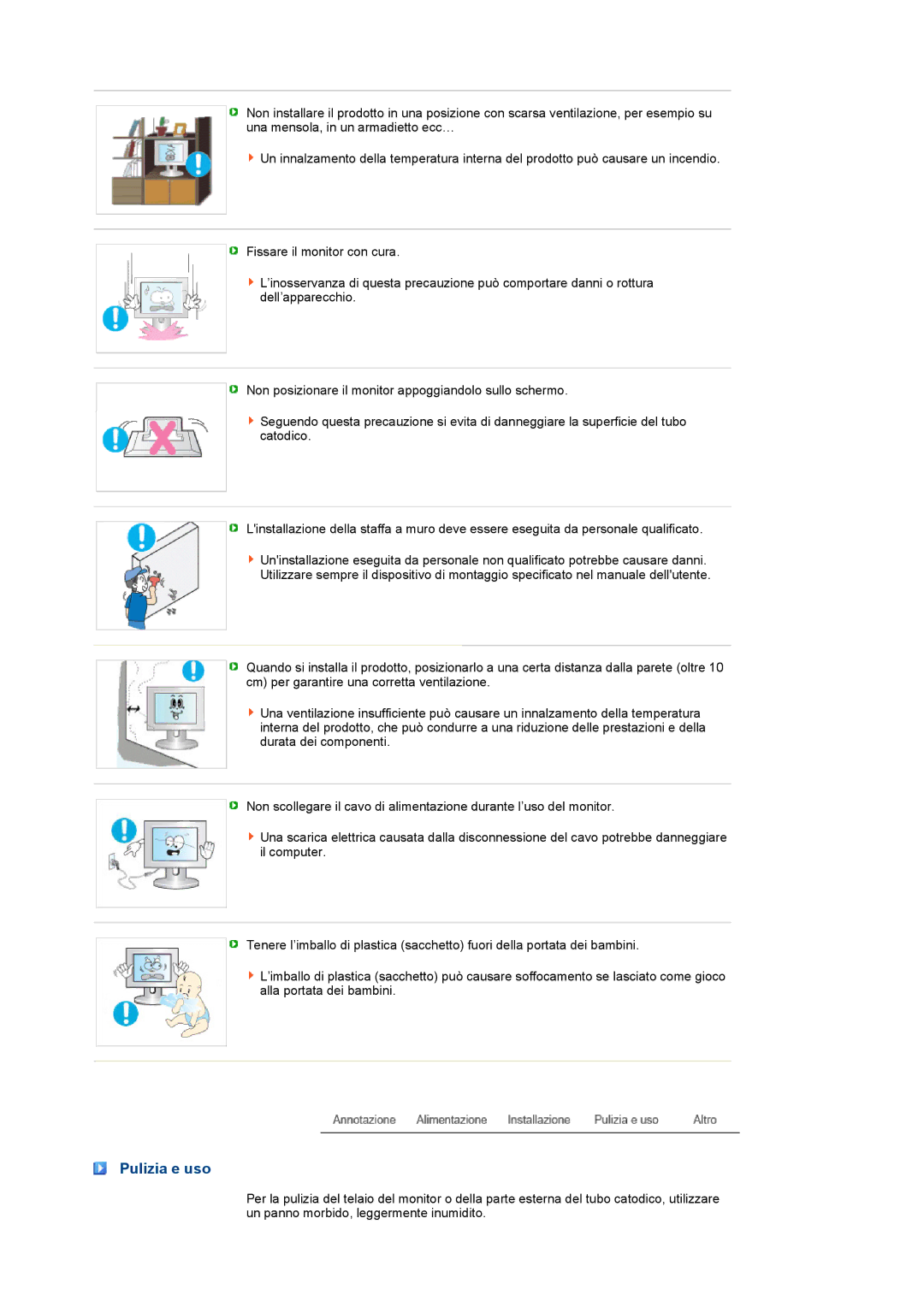 Samsung LS19PEJSFV/CLT, LS19PEJSFV/EDC manual Pulizia e uso 