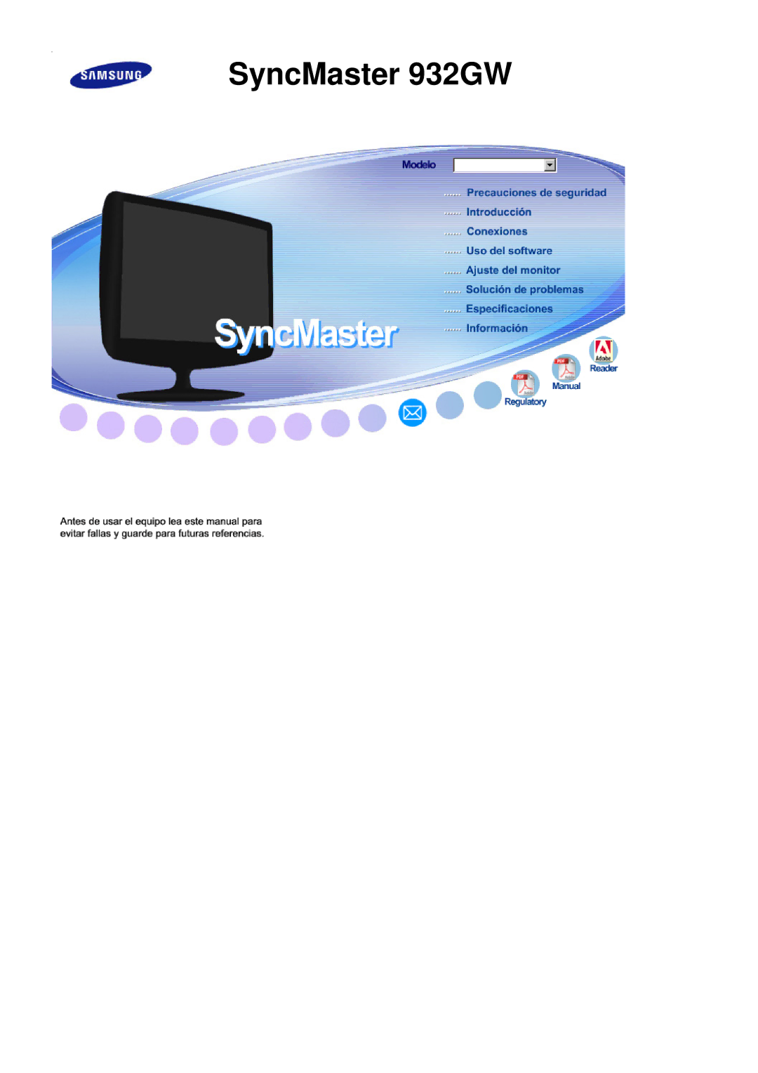 Samsung LS19PEJSFV/EDC manual SyncMaster 932GW 