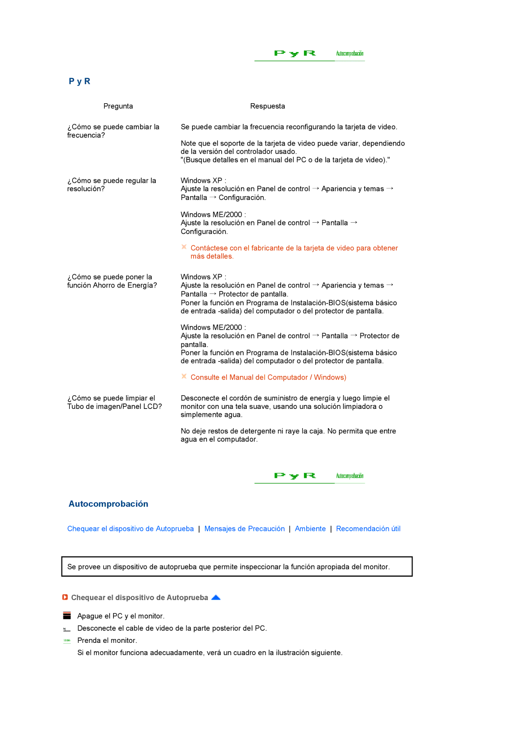 Samsung LS19PEJSFV/EDC manual Autocomprobación, Chequear el dispositivo de Autoprueba 