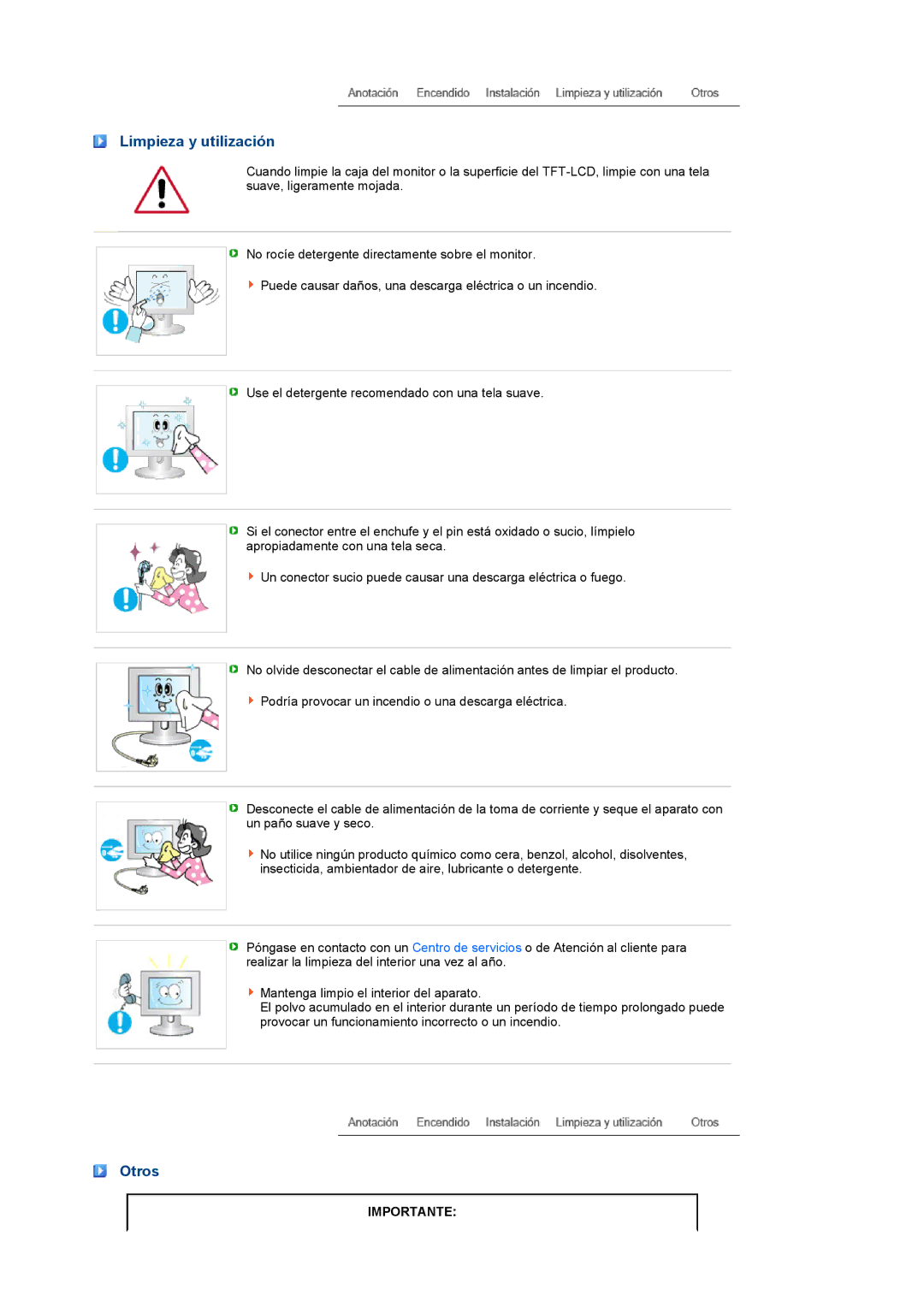 Samsung LS19PEJSFV/EDC manual Limpieza y utilización, Otros 