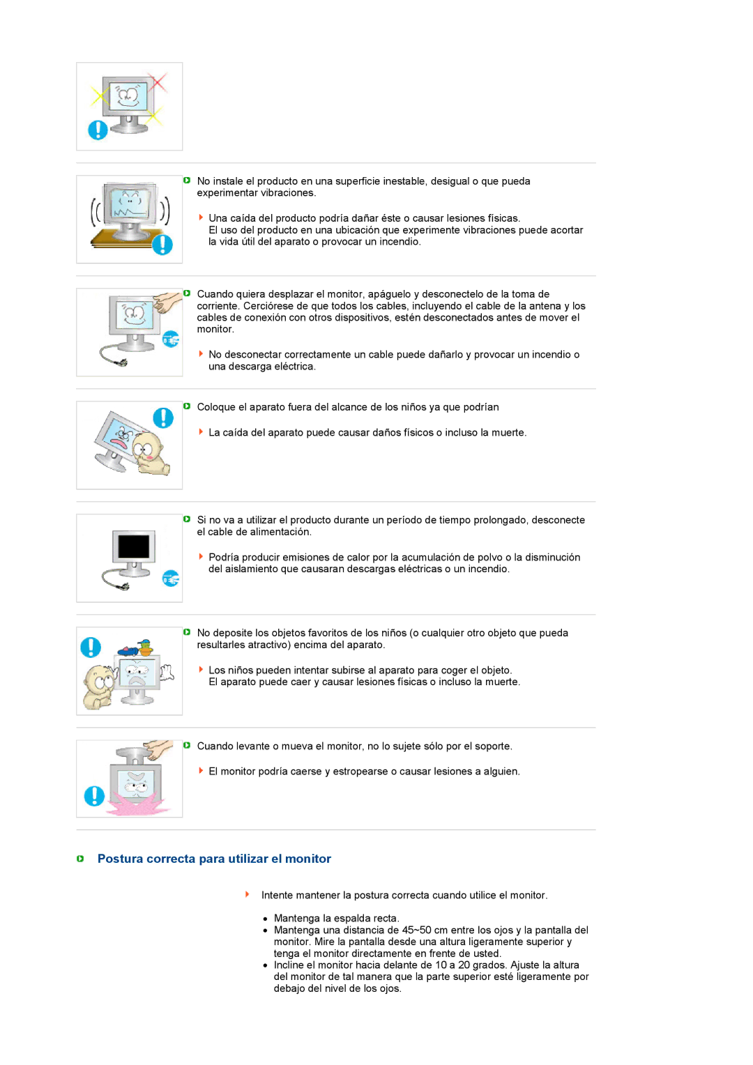 Samsung LS19PEJSFV/EDC manual Postura correcta para utilizar el monitor 