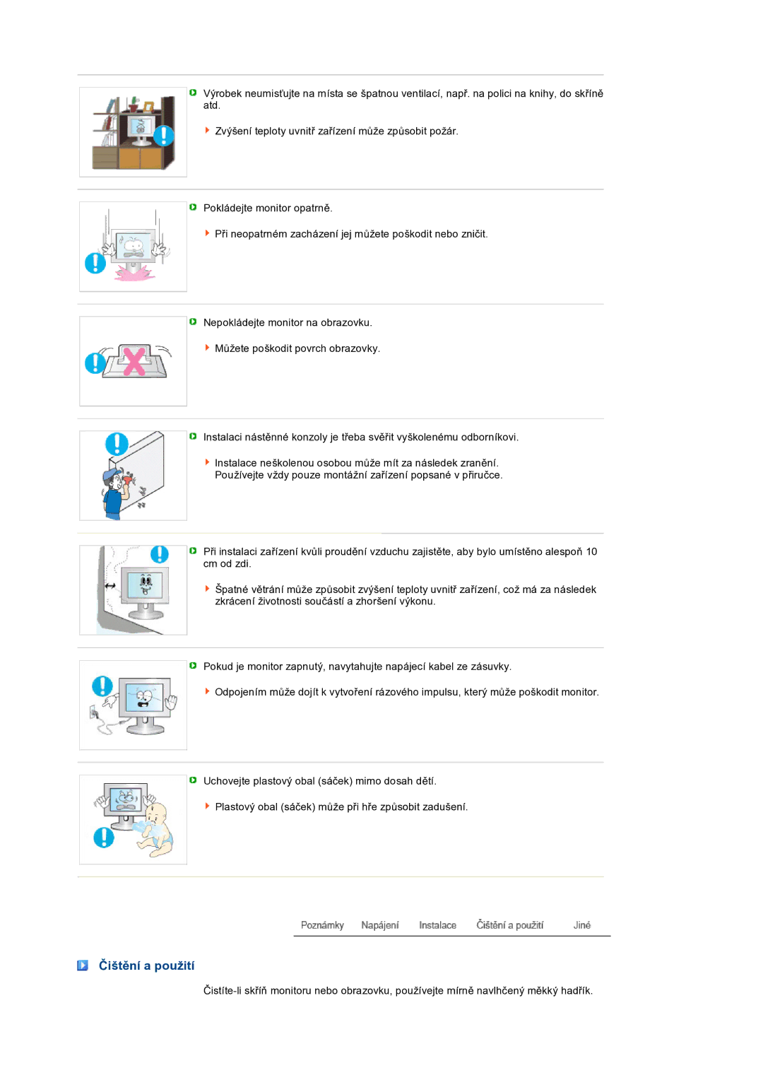 Samsung LS19PEJSFV/EDC manual Čištění a použití 