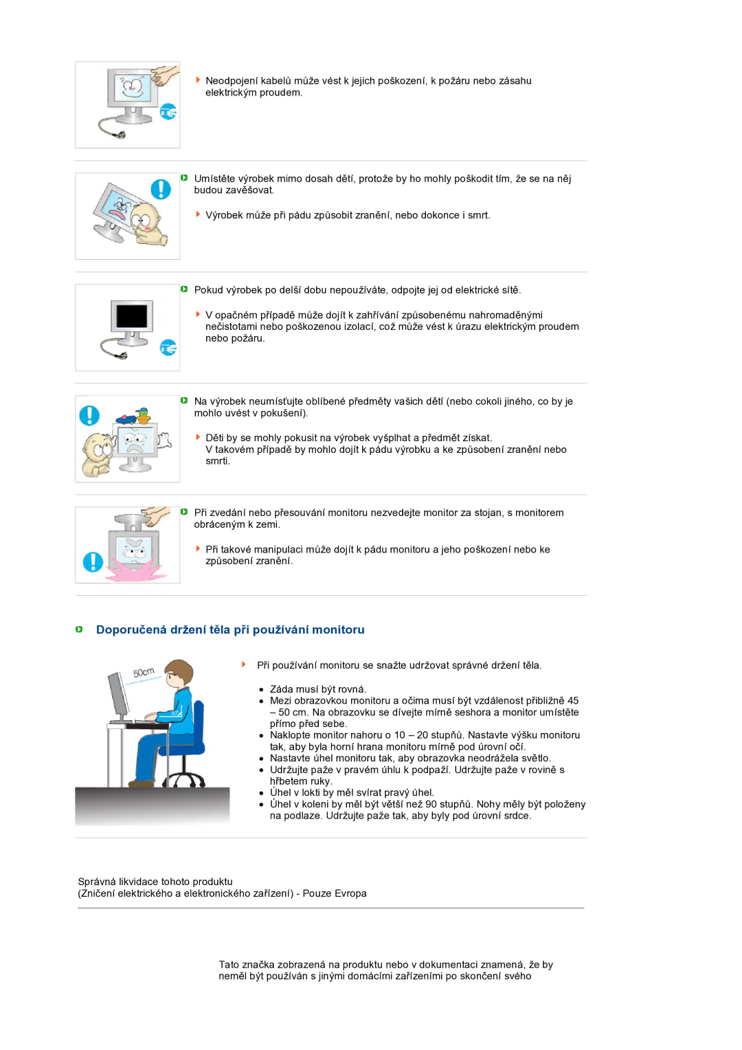 Samsung LS19PEJSFV/EDC manual Doporučená držení těla při používání monitoru 