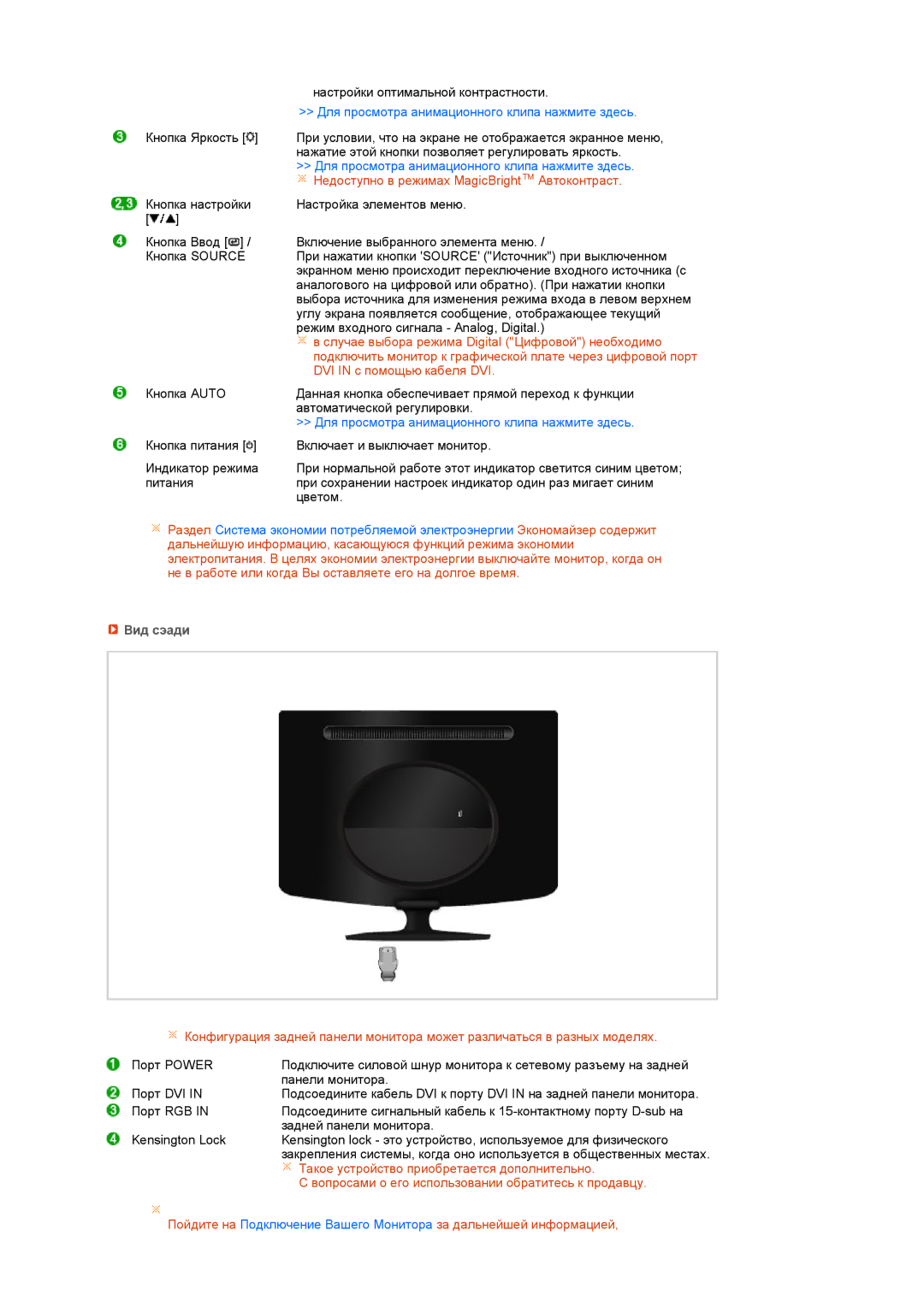 Samsung LS19PEJSFV/EDC manual Для просмотра анимационного клипа нажмите здесь, Вид сэади 