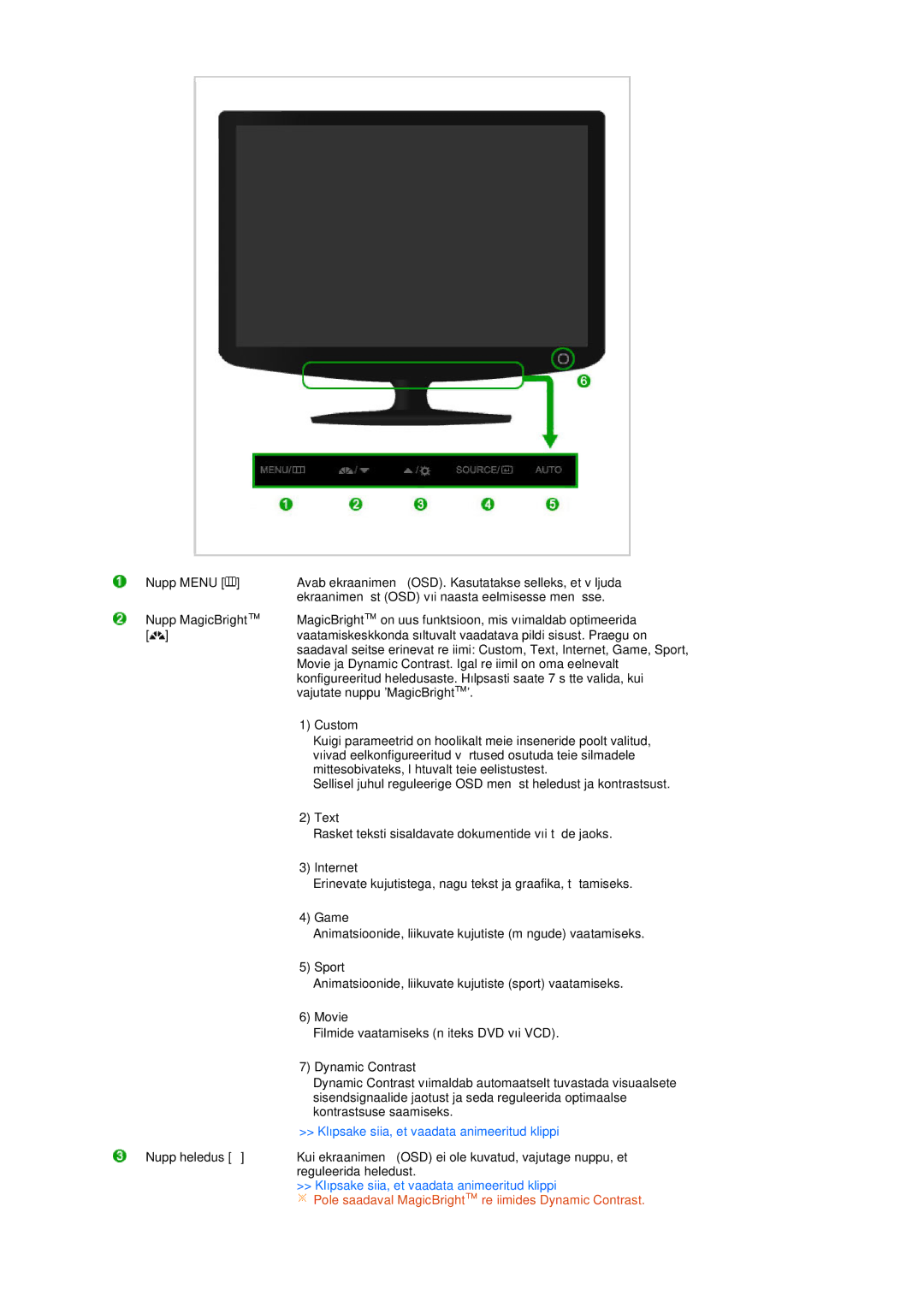 Samsung LS19PEJSFV/EDC manual Pole saadaval MagicBright režiimides Dynamic Contrast 