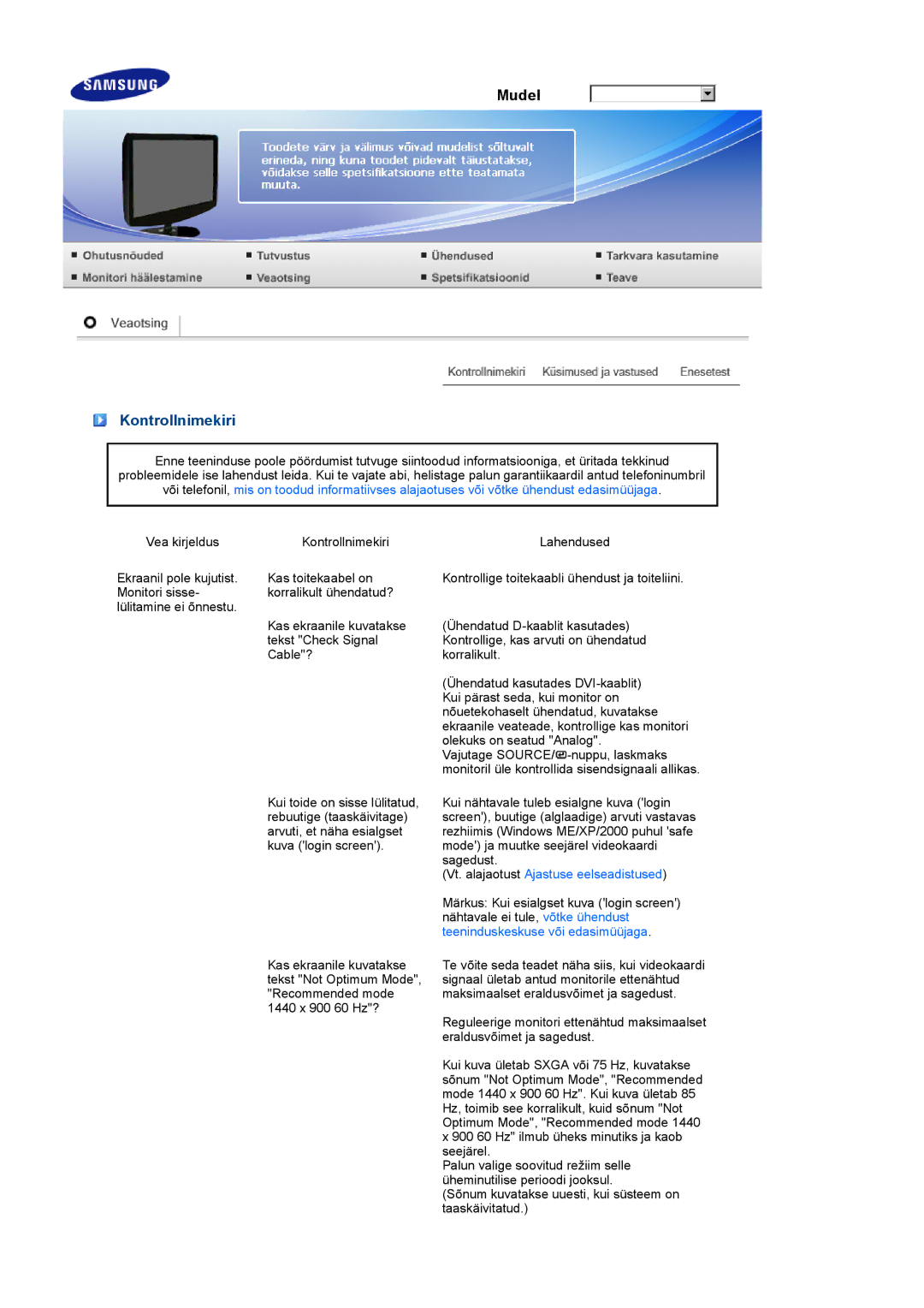 Samsung LS19PEJSFV/EDC manual Kontrollnimekiri, Vt. alajaotust Ajastuse eelseadistused 