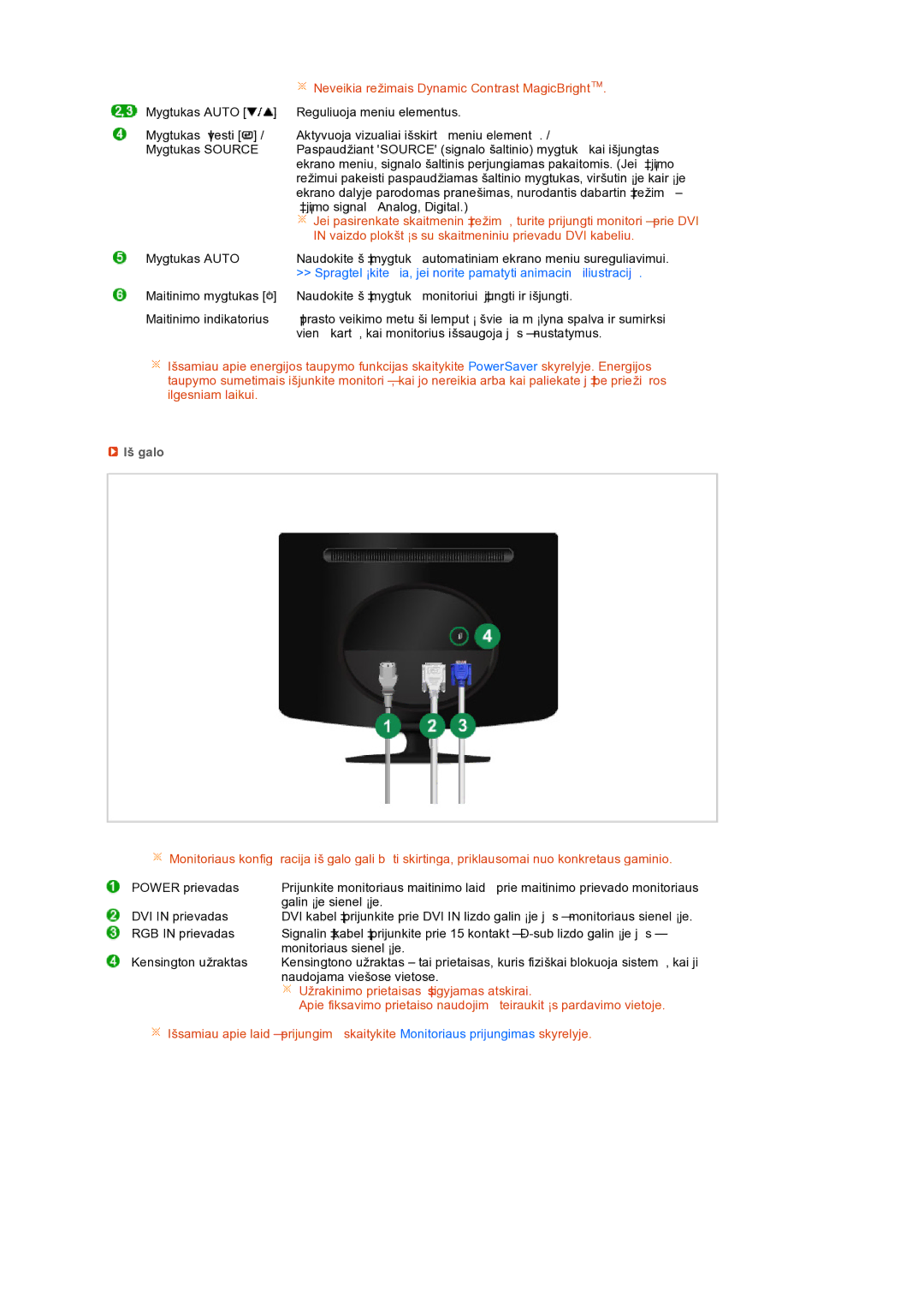 Samsung LS19PEJSFV/EDC manual Neveikia režimais Dynamic Contrast MagicBright, Iš galo 