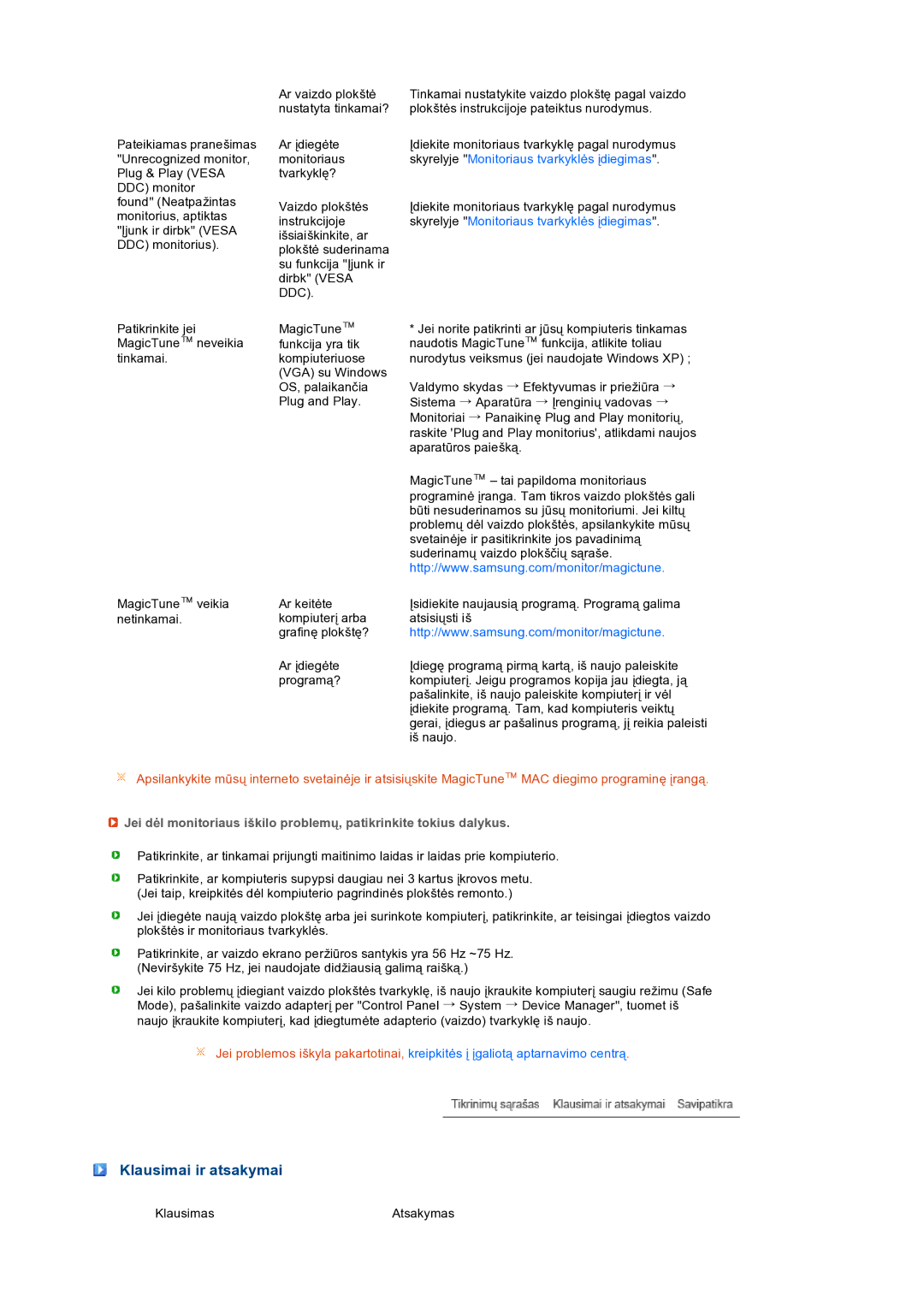 Samsung LS19PEJSFV/EDC manual Klausimai ir atsakymai, Ddc 