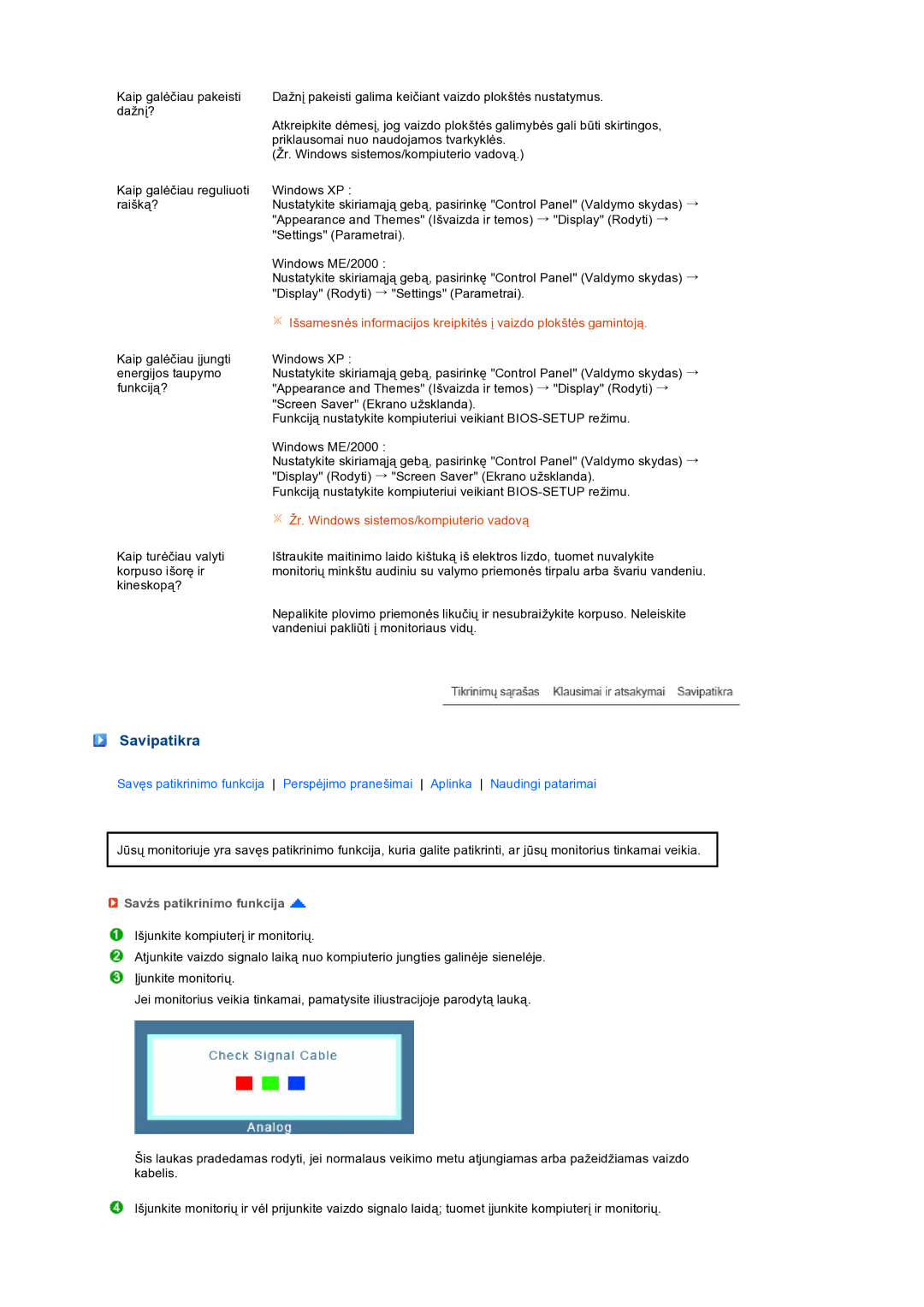 Samsung LS19PEJSFV/EDC manual Savipatikra, Savźs patikrinimo funkcija 