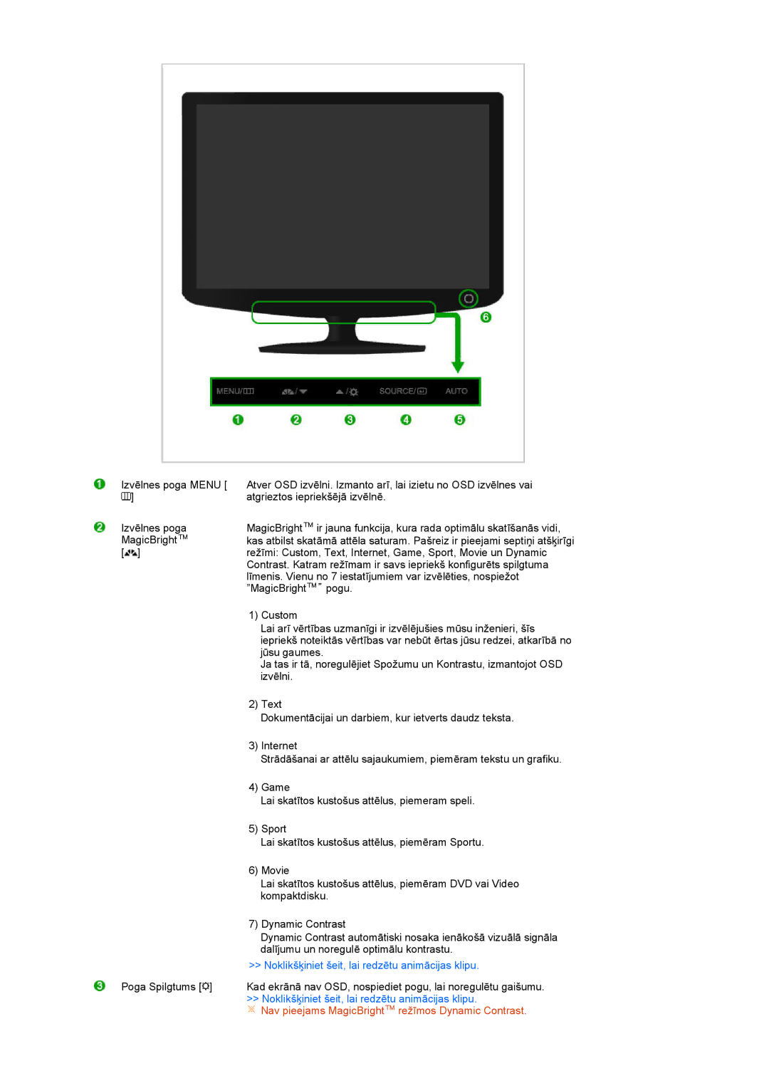 Samsung LS19PEJSFV/EDC manual Nav pieejams MagicBright režīmos Dynamic Contrast 