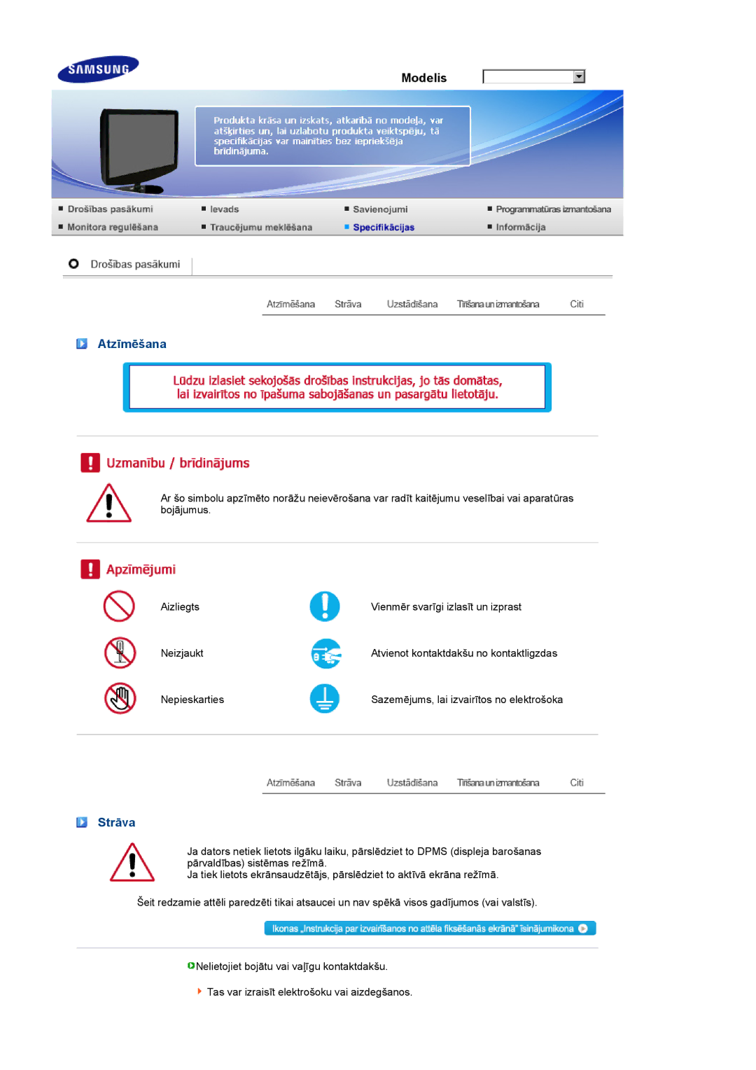 Samsung LS19PEJSFV/EDC manual Atzīmēšana, Strāva 