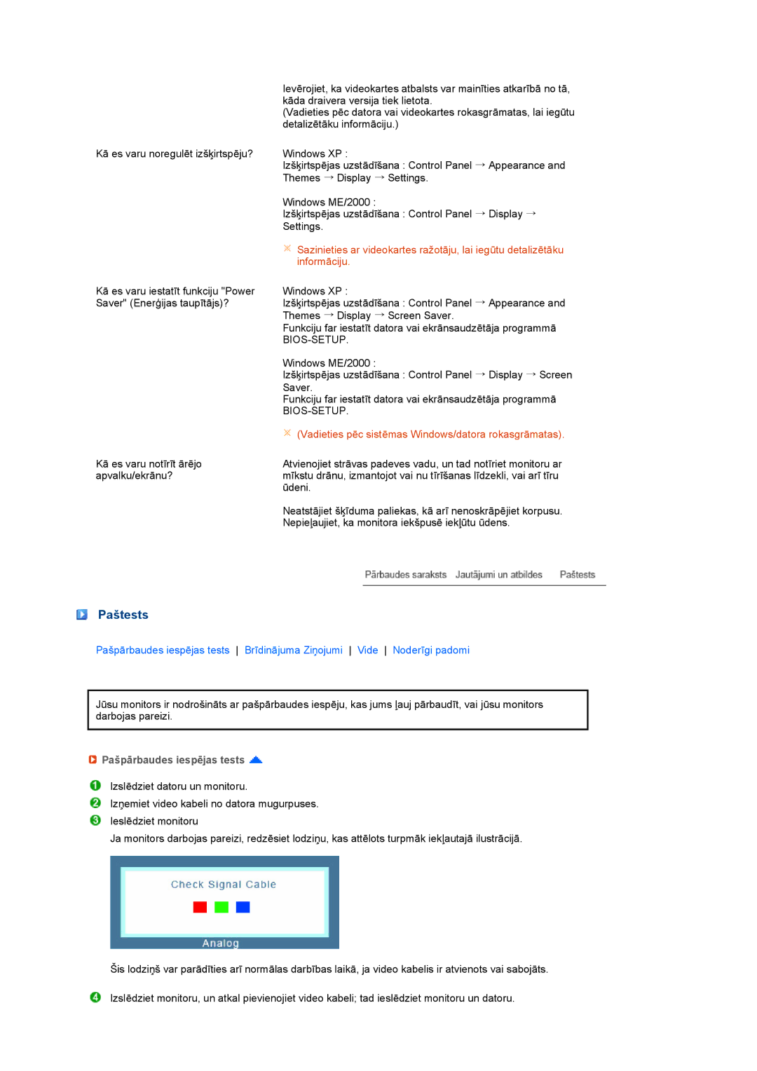 Samsung LS19PEJSFV/EDC manual Paštests, Pašpārbaudes iespējas tests 