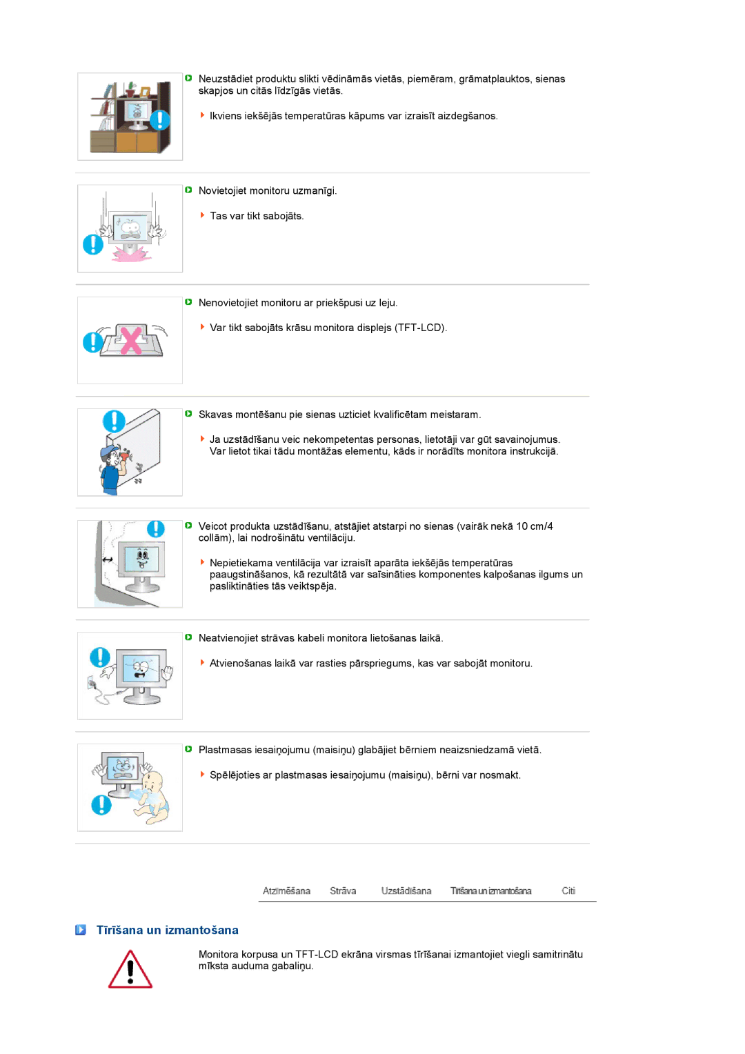 Samsung LS19PEJSFV/EDC manual Tīrīšana un izmantošana 