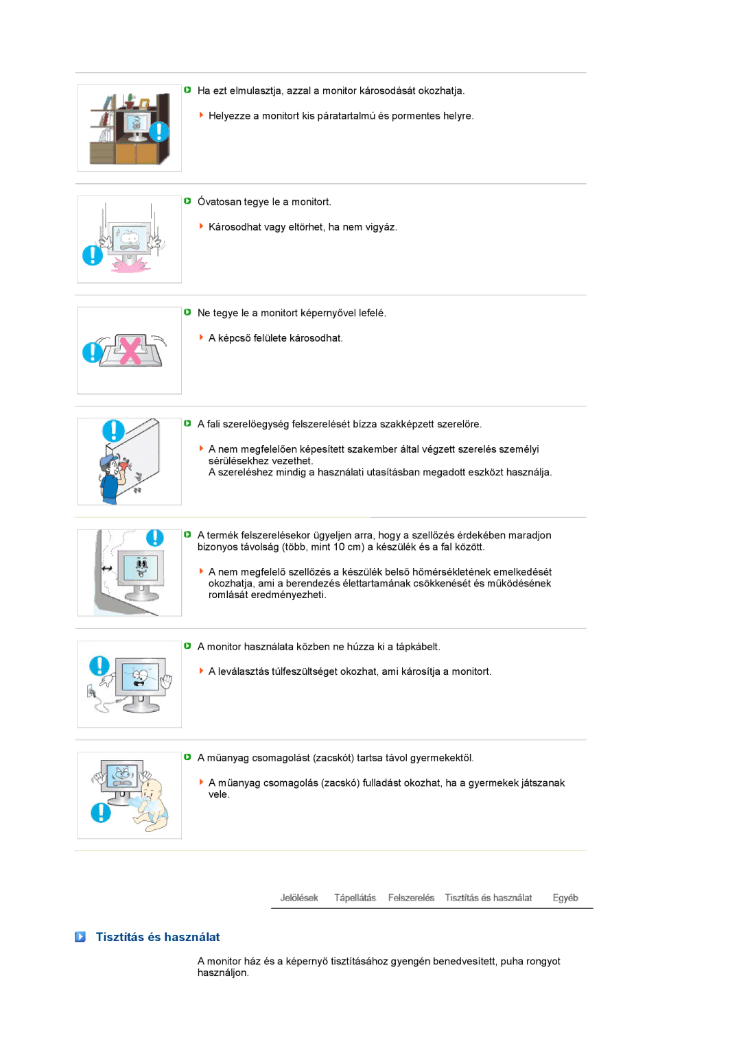 Samsung LS19PEJSFV/EDC manual Tisztítás és használat 