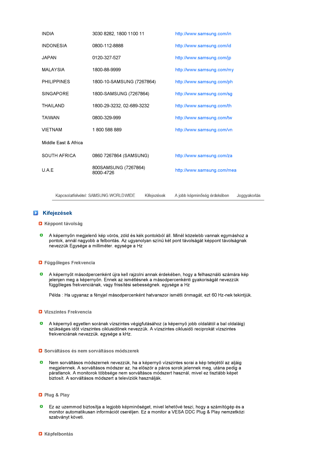 Samsung LS19PEJSFV/EDC manual Kifejezések 