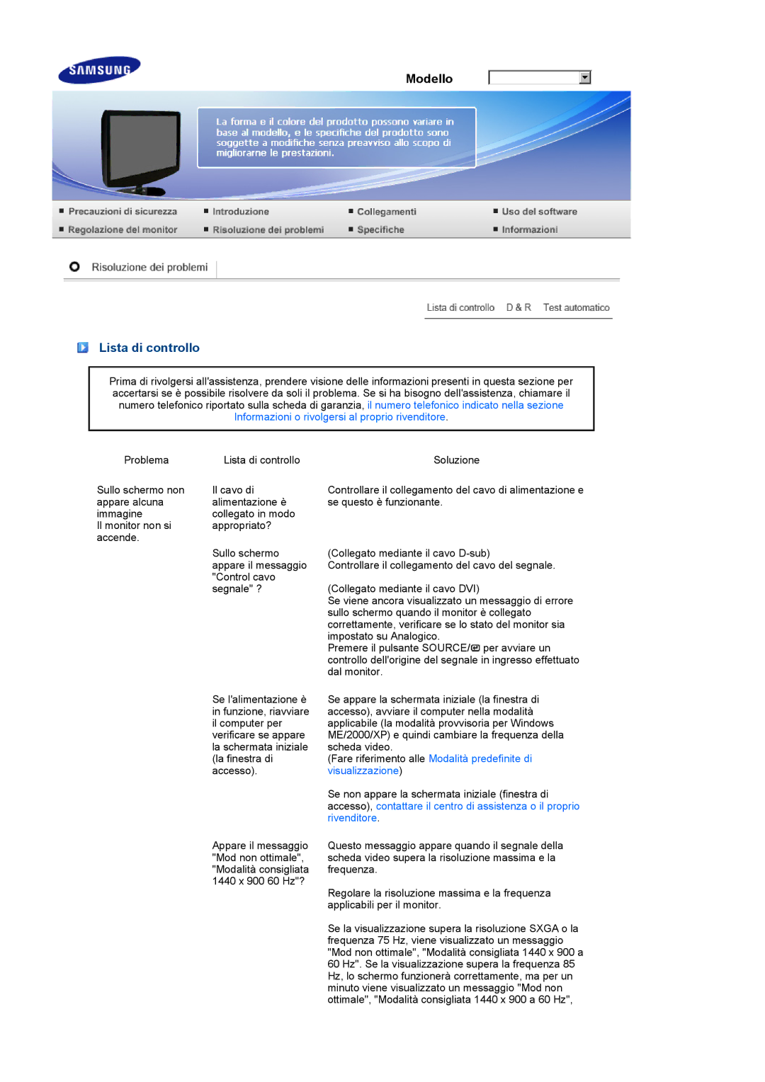 Samsung LS19PEWSFV/CLT manual Lista di controllo, Rivenditore 