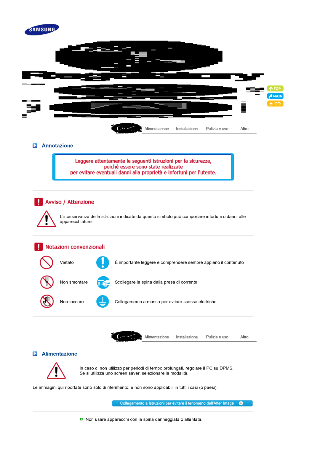 Samsung LS19PFDQDQ/EDC manual Annotazione, Alimentazione 