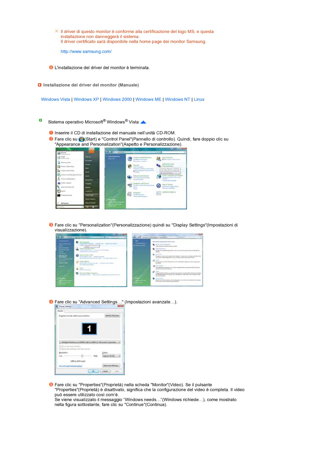 Samsung LS19PFDQDQ/EDC manual Installazione del driver del monitor Manuale 