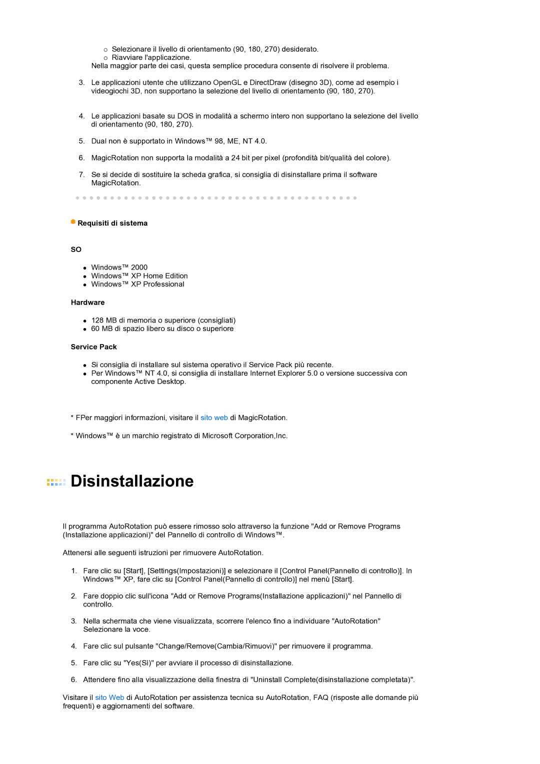 Samsung LS19PFDQDQ/EDC manual Disinstallazione 