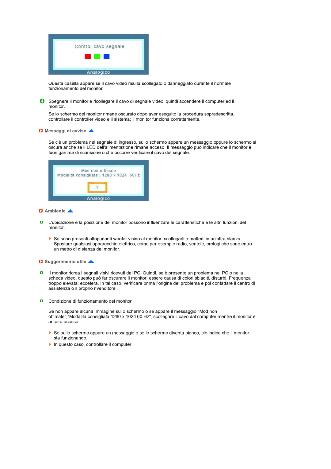 Samsung LS19PFDQDQ/EDC manual Messaggi di avviso, Ambiente, Suggerimento utile 