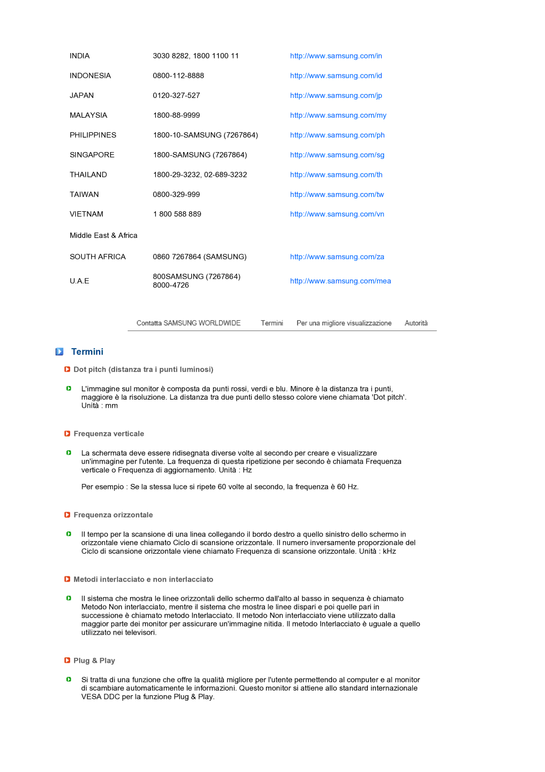 Samsung LS19PFDQDQ/EDC manual Termini 