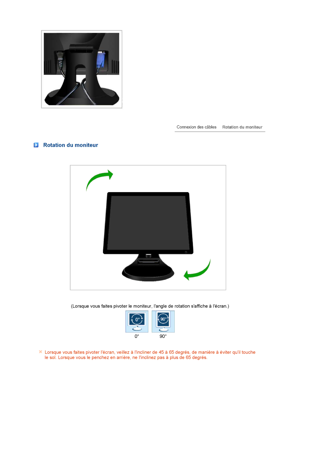 Samsung LS19PFDQFV/EDC manual Rotation du moniteur 