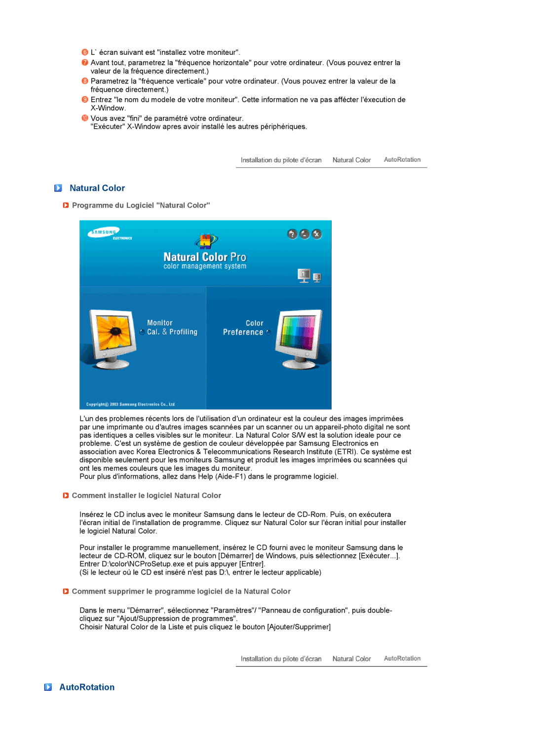 Samsung LS19PFDQFV/EDC AutoRotation, Programme du Logiciel Natural Color, Comment installer le logiciel Natural Color 