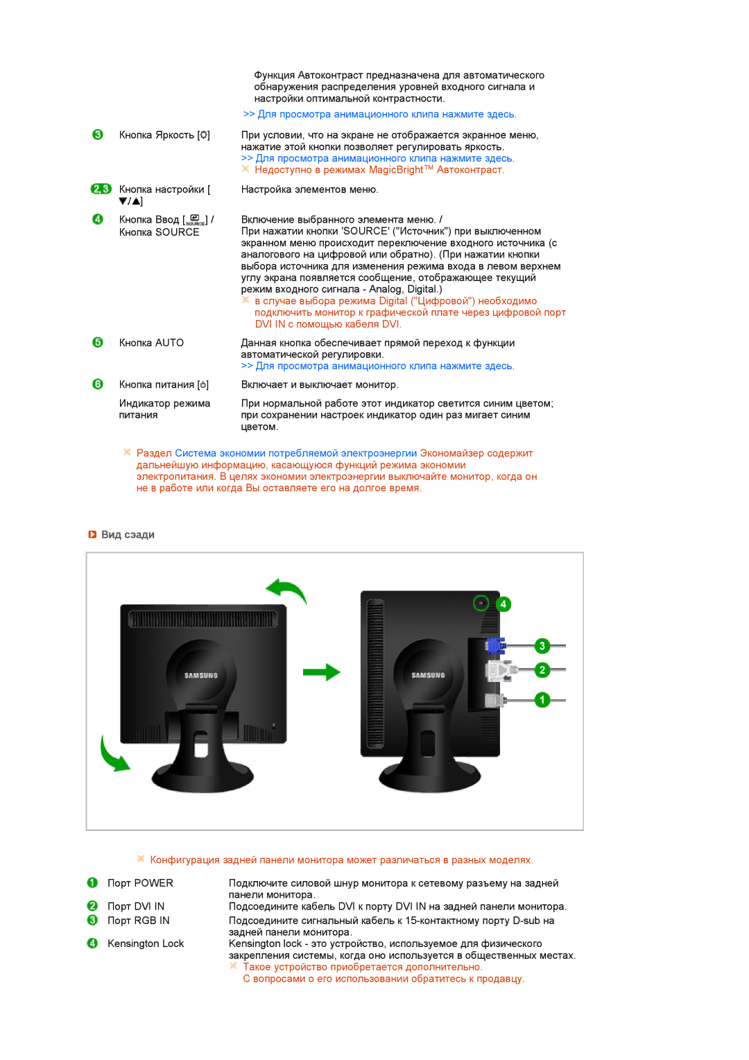 Samsung LS19PFDQFV/EDC, LS19PFDQSQ/EDC, LS19PFDQDQ/EDC manual Для просмотра анимационного клипа нажмите здесь, Вид сэади 