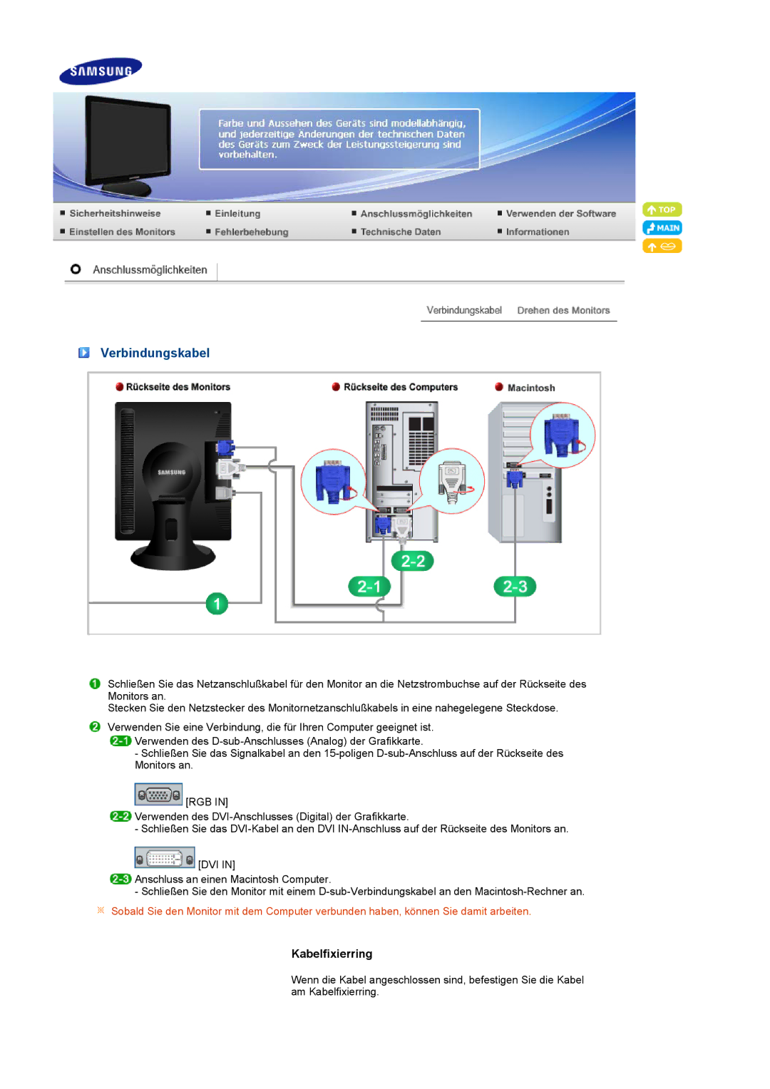 Samsung LS19PFDQSQ/EDC, LS19PFDQFV/EDC manual Verbindungskabel 