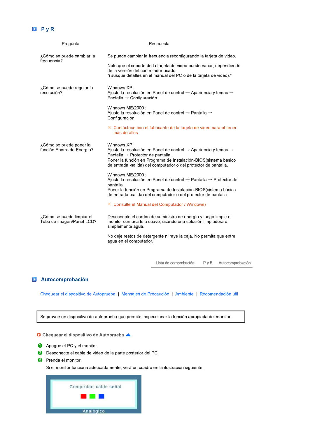 Samsung LS19PFDQSQ/EDC, LS19PFDQFV/EDC manual Autocomprobación, Chequear el dispositivo de Autoprueba 