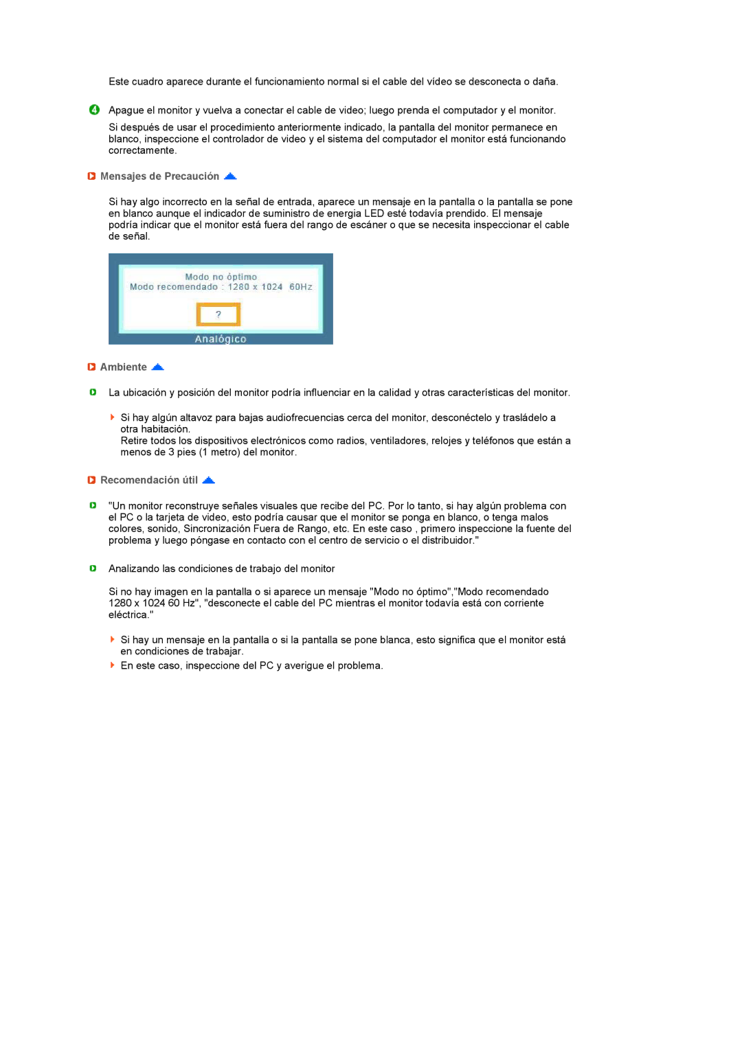 Samsung LS19PFDQFV/EDC, LS19PFDQSQ/EDC manual Mensajes de Precaución, Ambiente, Recomendación útil 