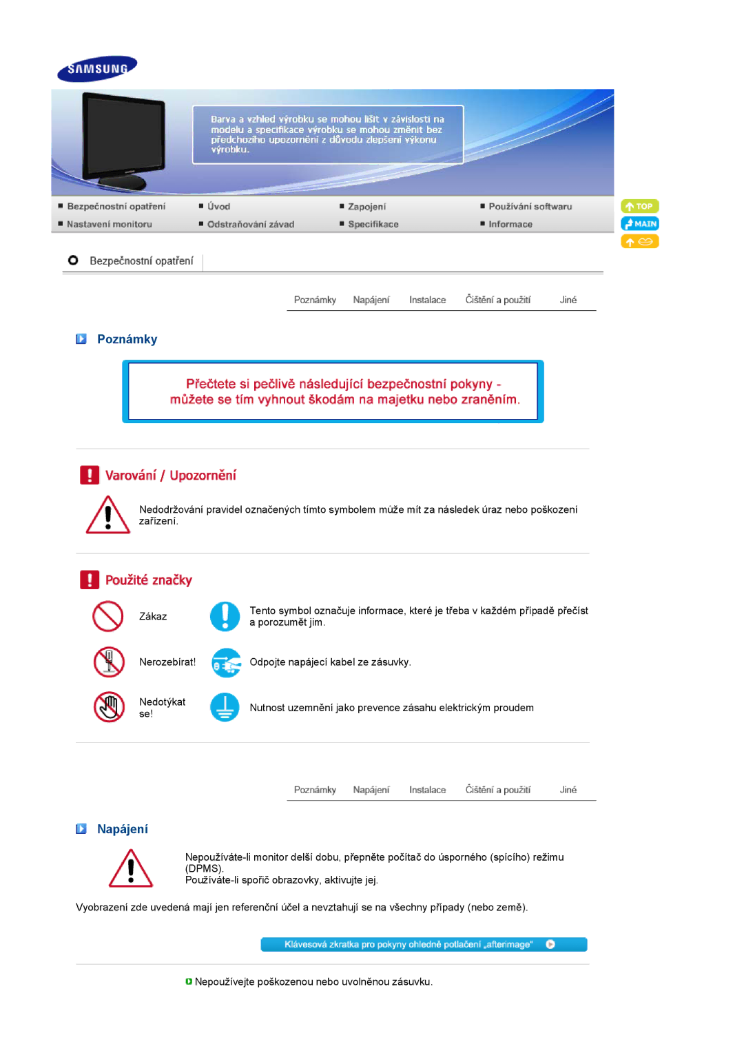 Samsung LS19PFDQSQ/EDC, LS19PFDQFV/EDC manual Poznámky, Napájení 